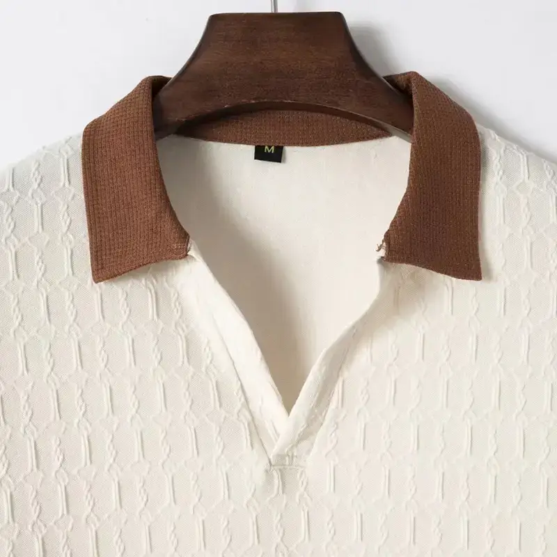 Men's 2025 Slim Fit Polo Shirt White Waffle Jacquard — feature 35