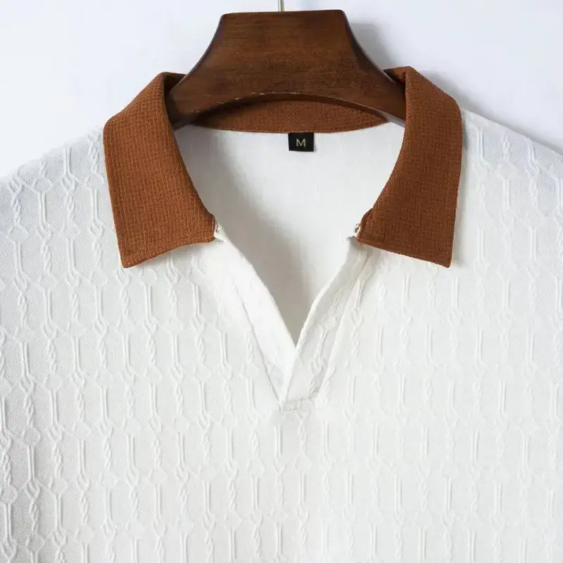 Men's 2025 Slim Fit Polo Shirt White Waffle Jacquard — feature 7