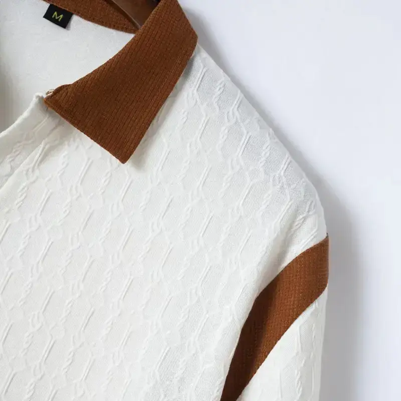 Men's 2025 Slim Fit Polo Shirt White Waffle Jacquard — feature 8