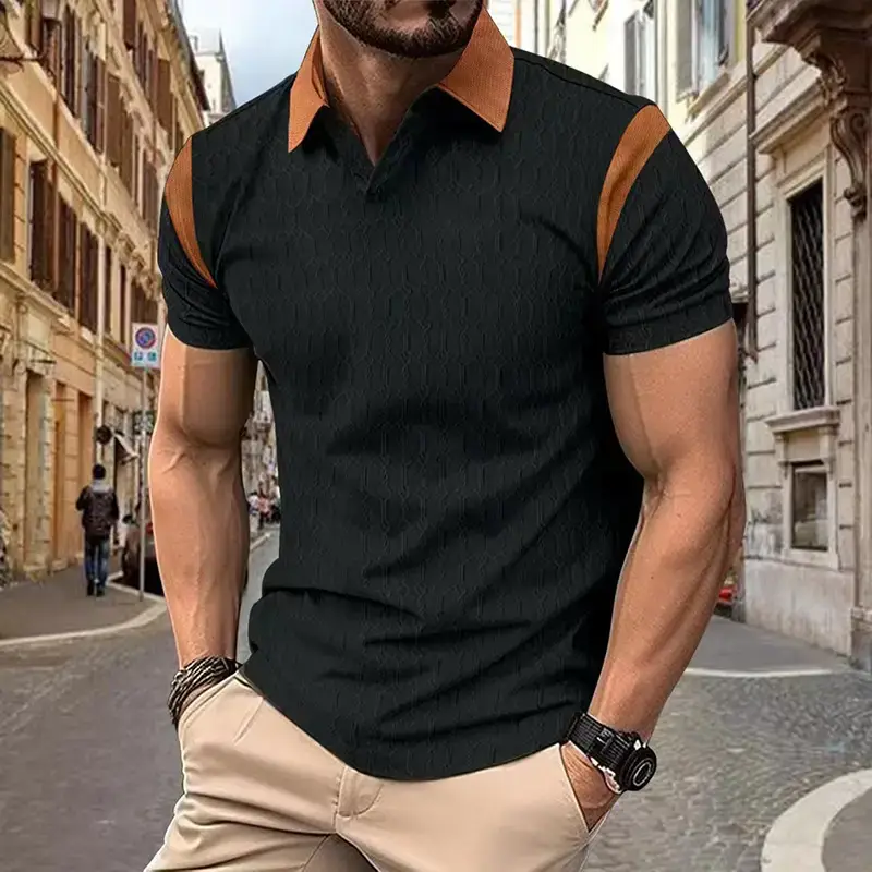 Men's 2025 Slim Fit Polo Shirt White Waffle Jacquard - Image 2