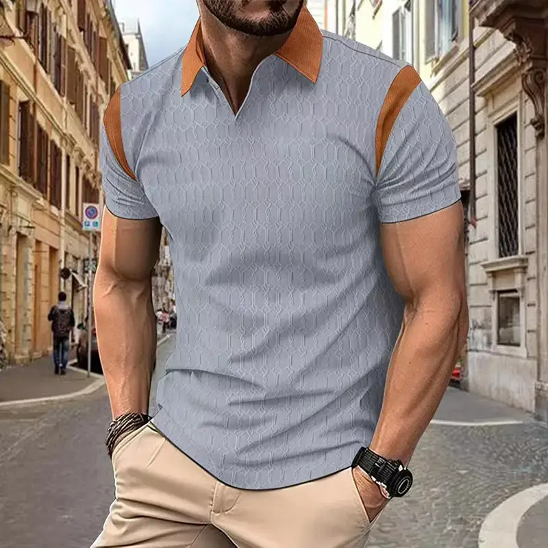 Men's 2025 Slim Fit Polo Shirt White Waffle Jacquard - Image 3