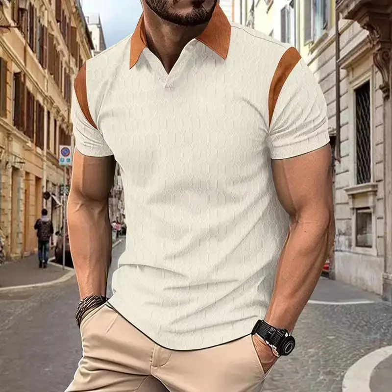 Men's 2025 Slim Fit Polo Shirt White Waffle Jacquard - Image 4