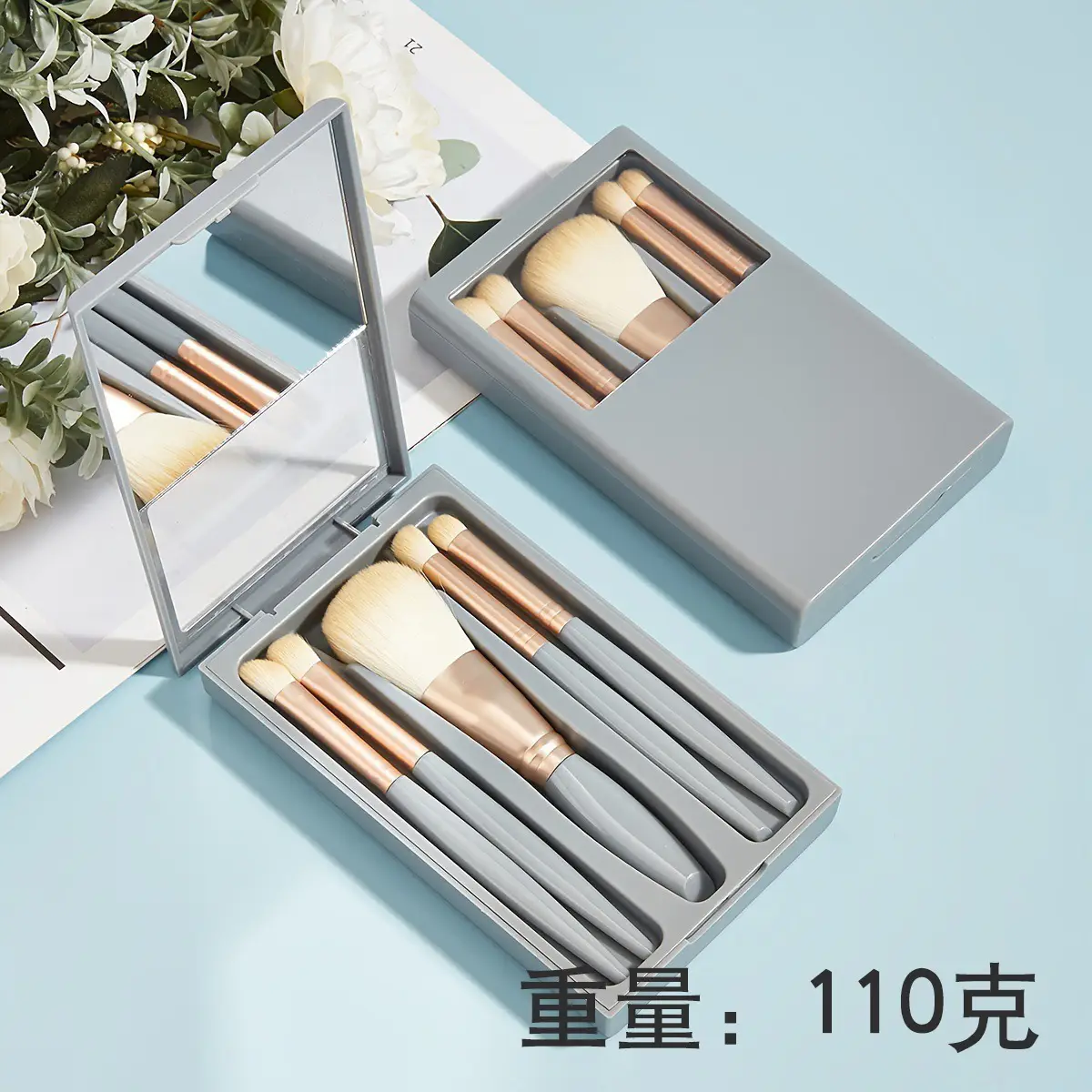 5 Pcs Rose Gold Makeup Brushes Set with Mirror