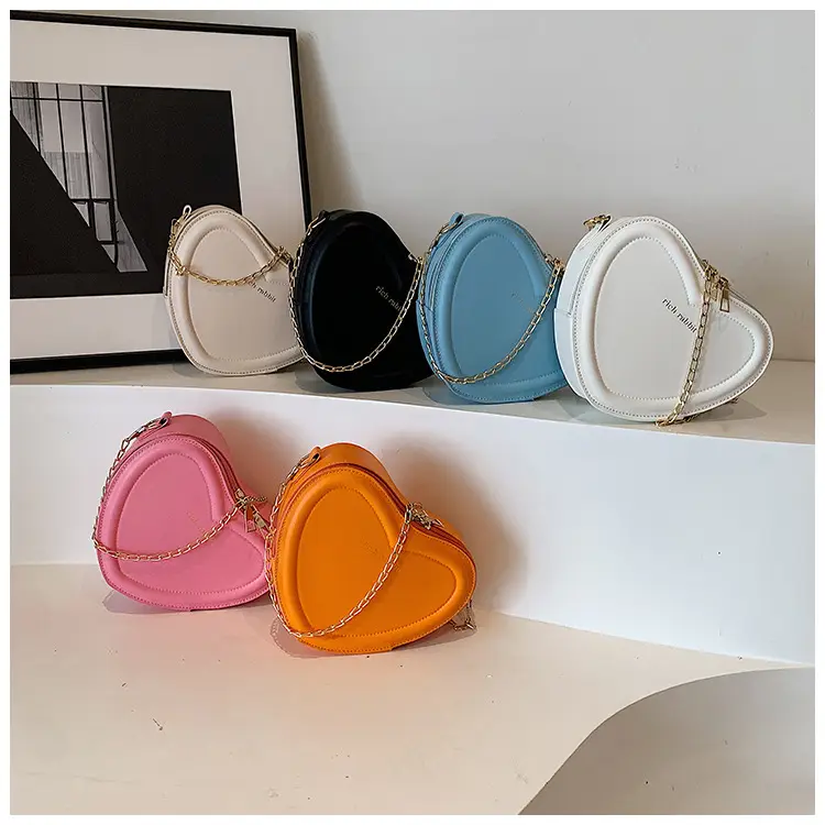 Heart Shaped Orange Women's Chain Crossbody Bag - Image 2