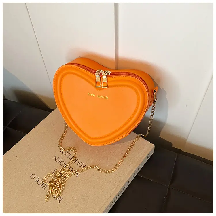 Heart Shaped Orange Women's Chain Crossbody Bag - Image 3