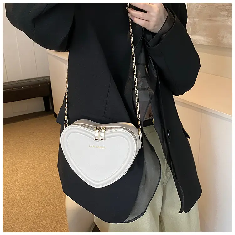 Heart Shaped Orange Women's Chain Crossbody Bag - Image 5