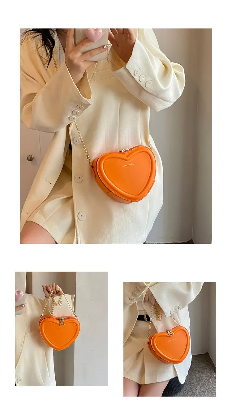 Heart Shaped Orange Women's Chain Crossbody Bag — feature 28