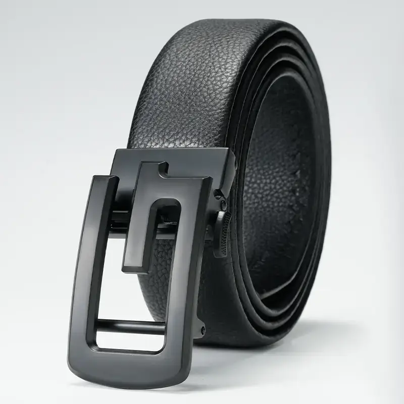 Men's Black Leather Belt with Automatic Buckle - Image 2