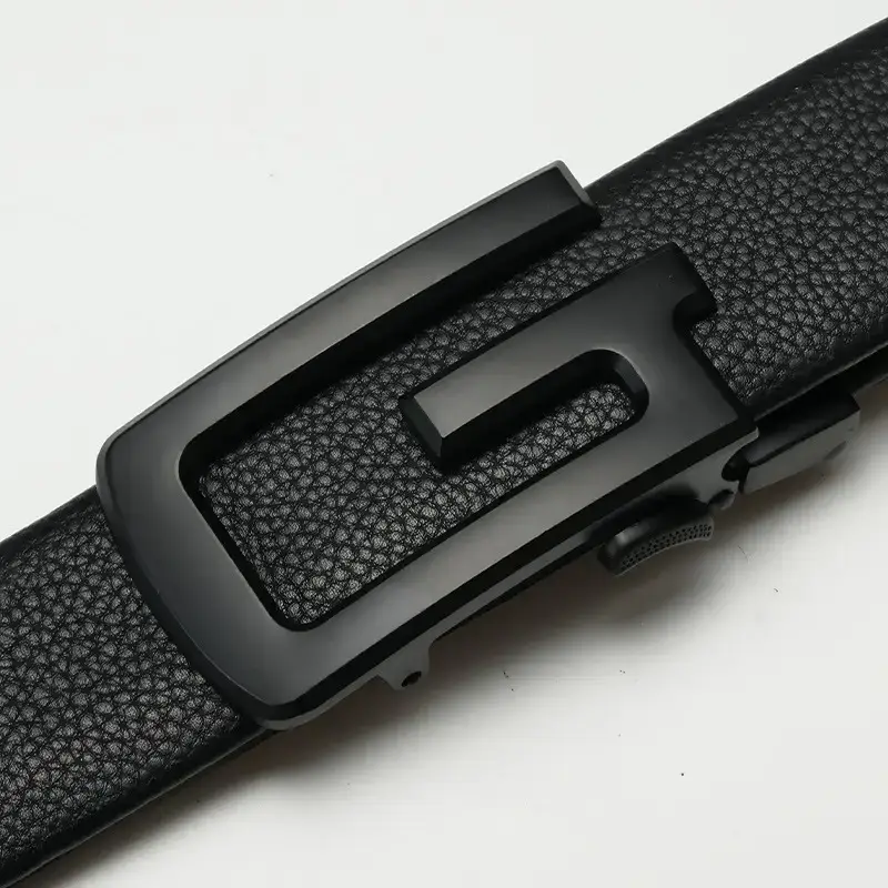 Men's Black Leather Belt with Automatic Buckle - Image 3
