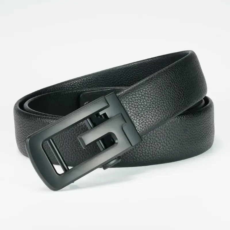 Men's Black Leather Belt with Automatic Buckle - Image 4