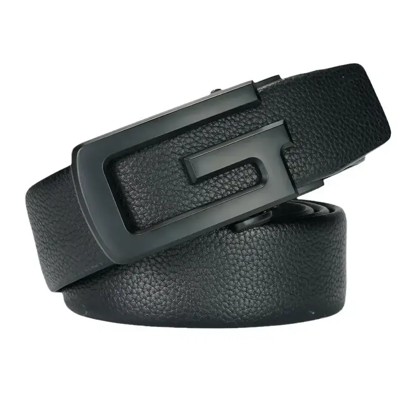 Men's Black Leather Belt with Automatic Buckle - Image 6
