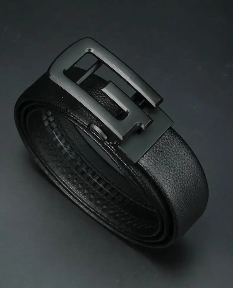 Men's Black Leather Belt with Automatic Buckle — feature 12