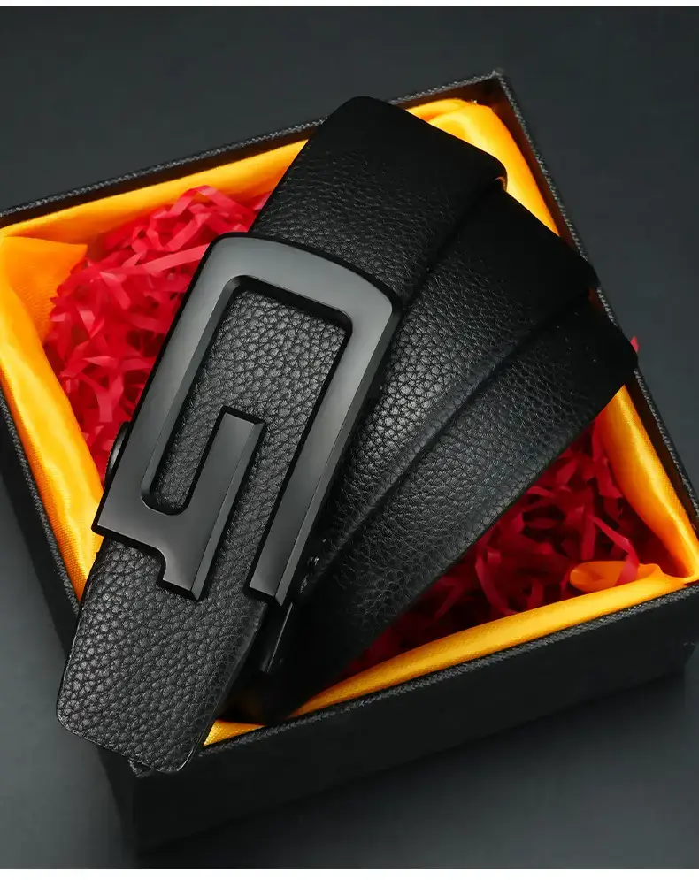 Men's Black Leather Belt with Automatic Buckle — feature 13