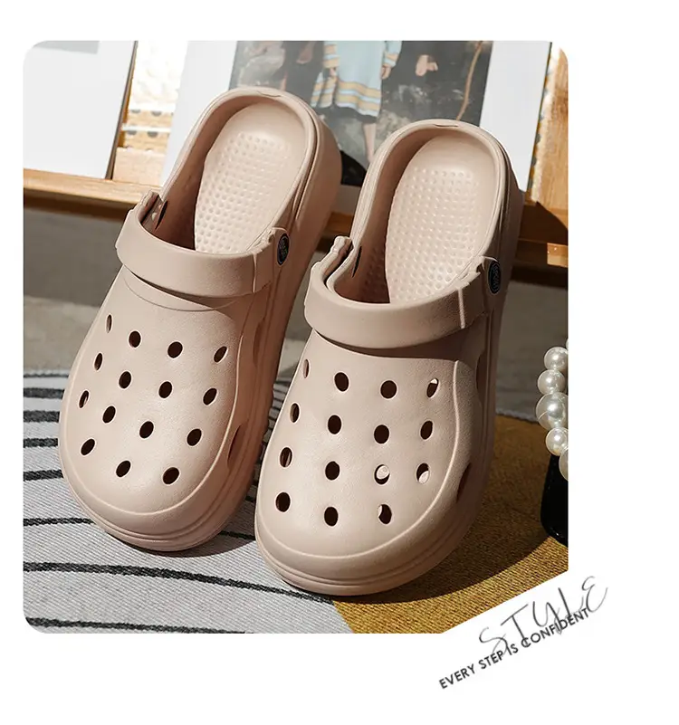 Women's Thick Sole Cave Shoes 2024 New Summer Outwear Heel Seaside Non-Slip Beach Puffin Sandals — feature 11