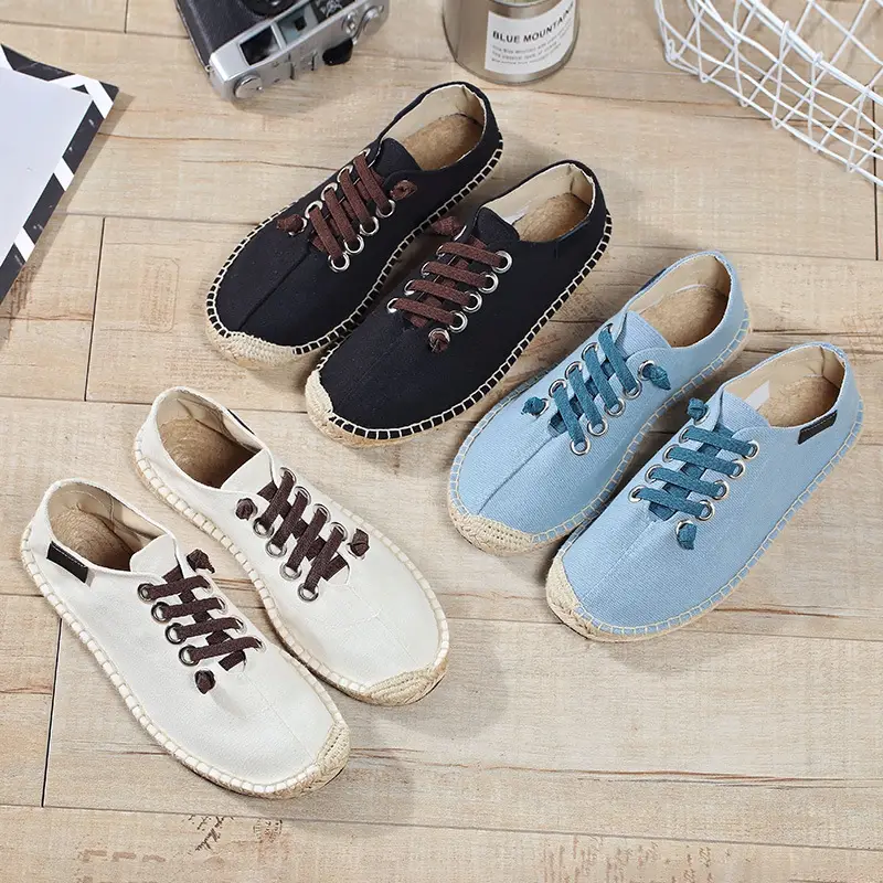 Fashion Solid Color Straw Fisherman Flat Lazy Casual Linen Shoes Breathable Men's Linen Shoes Breathable Canvas Shoes