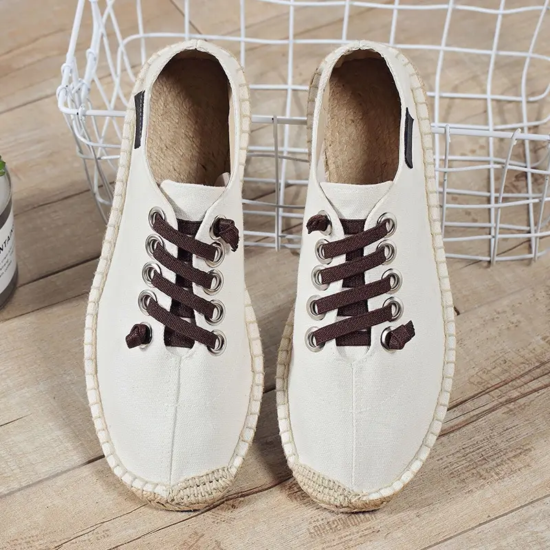 Fashion Solid Color Straw Fisherman Flat Lazy Casual Linen Shoes Breathable Men's Linen Shoes Breathable Canvas Shoes