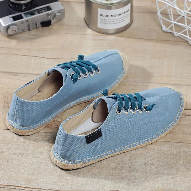 Fashion Solid Color Straw Fisherman Flat Lazy Casual Linen Shoes Breathable Men's Linen Shoes Breathable Canvas Shoes