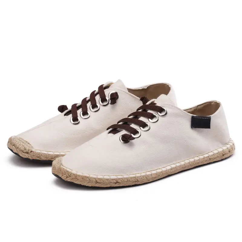 Fashion Solid Color Straw Fisherman Flat Lazy Casual Linen Shoes Breathable Men's Linen Shoes Breathable Canvas Shoes