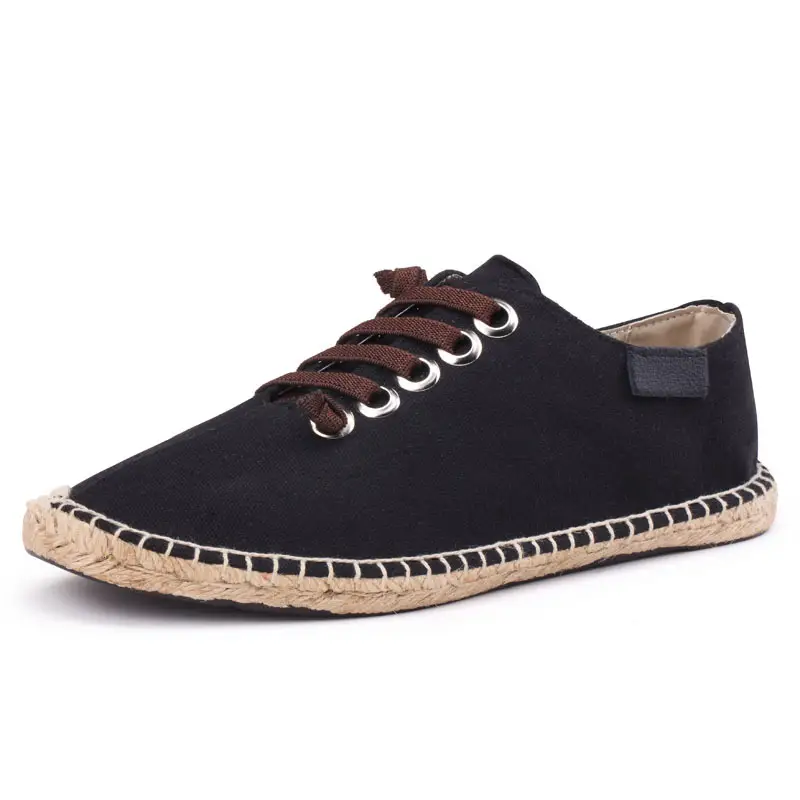 Fashion Solid Color Straw Fisherman Flat Lazy Casual Linen Shoes Breathable Men's Linen Shoes Breathable Canvas Shoes