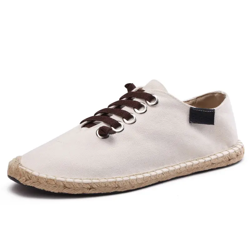 Fashion Solid Color Straw Fisherman Flat Lazy Casual Linen Shoes Breathable Men's Linen Shoes Breathable Canvas Shoes