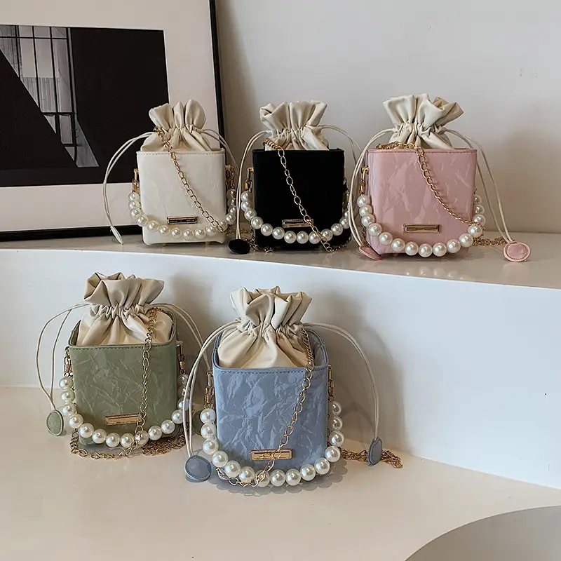Pearl Chain Bucket Bag Women Pink 2024 Spring Summer - Image 6