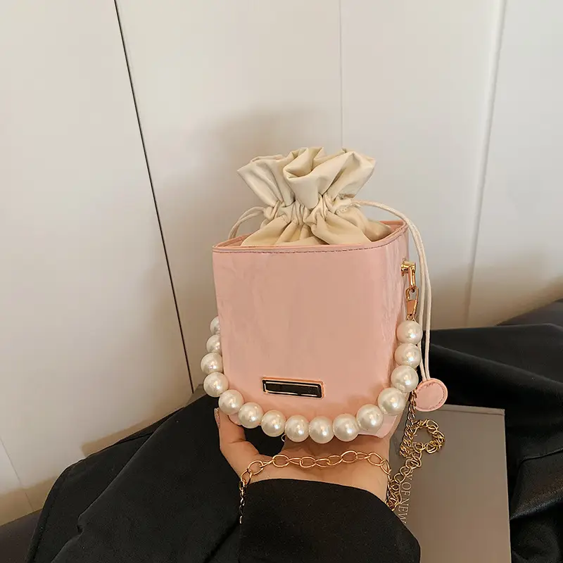 Pearl Chain Bucket Bag Women Pink 2024 Spring Summer - Image 7