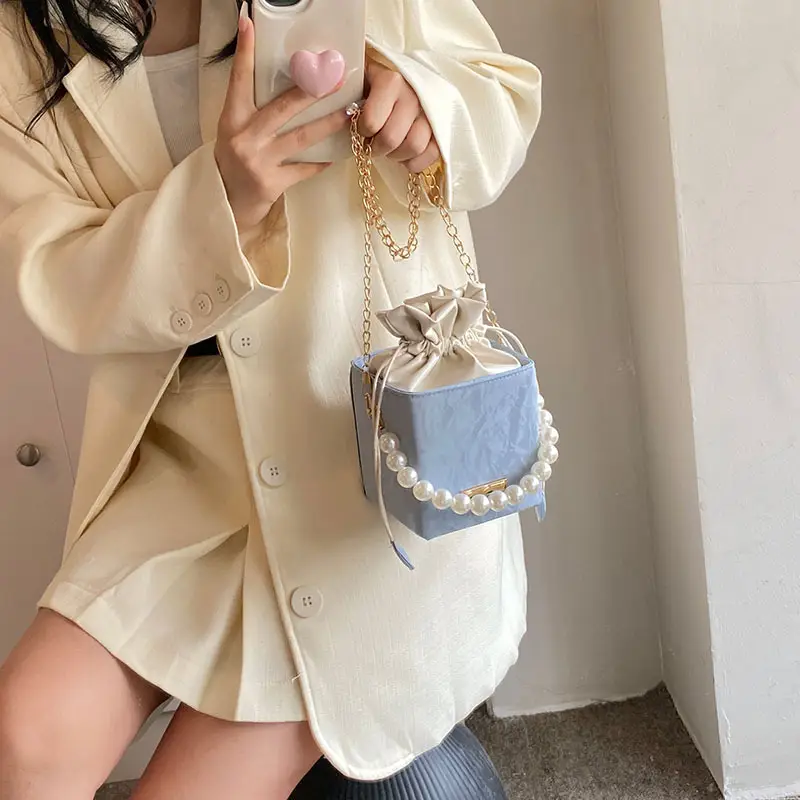 Pearl Chain Bucket Bag Women Pink 2024 Spring Summer - Image 8