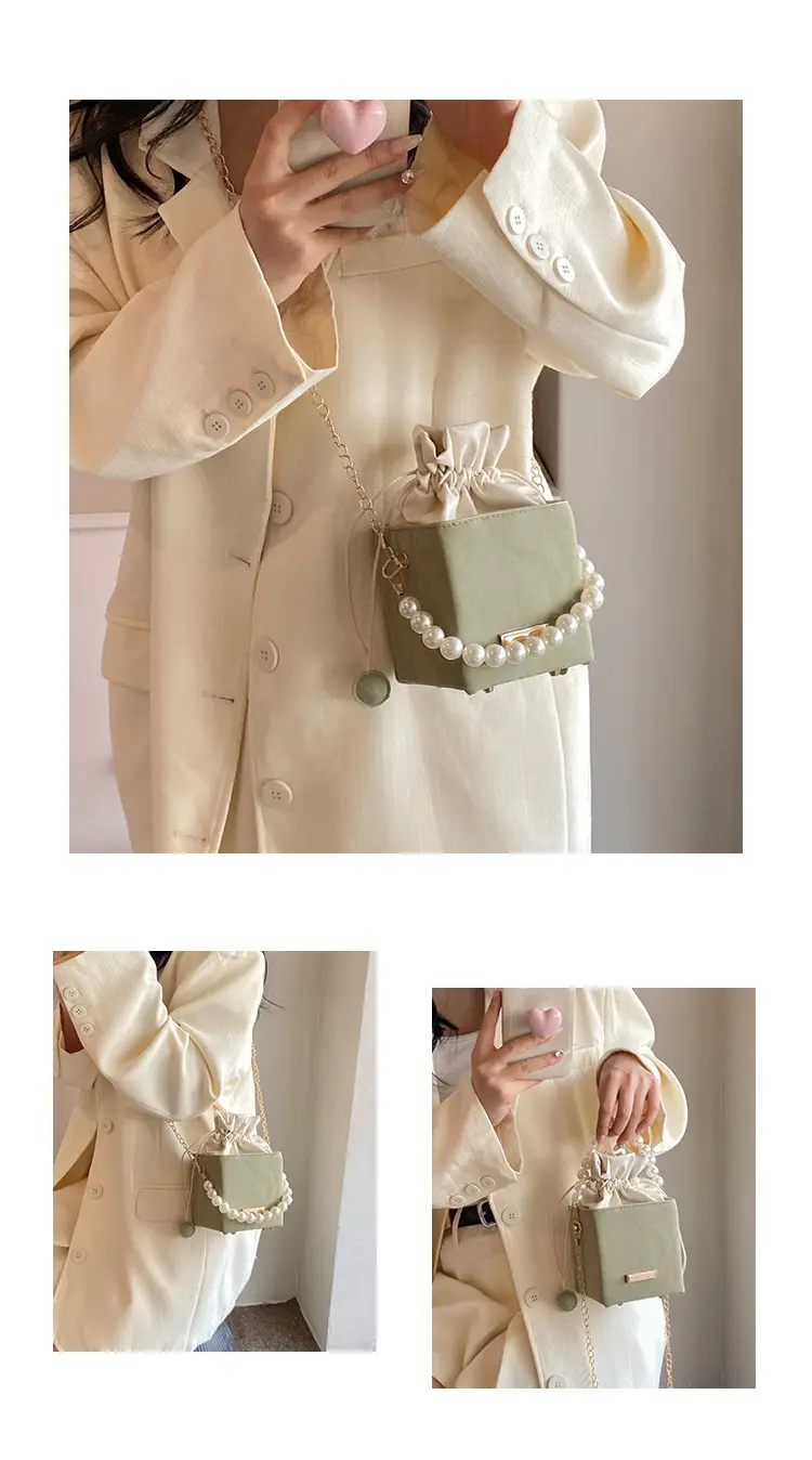 Pearl Chain Bucket Bag Women Pink 2024 Spring Summer — feature 19