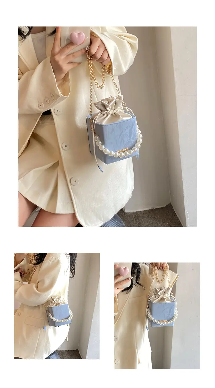 Pearl Chain Bucket Bag Women Pink 2024 Spring Summer — feature 20