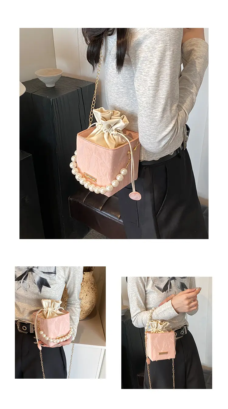 Pearl Chain Bucket Bag Women Pink 2024 Spring Summer — feature 22