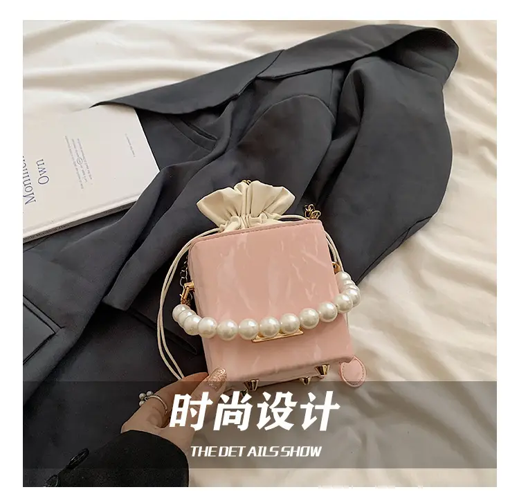 Pearl Chain Bucket Bag Women Pink 2024 Spring Summer — feature 6