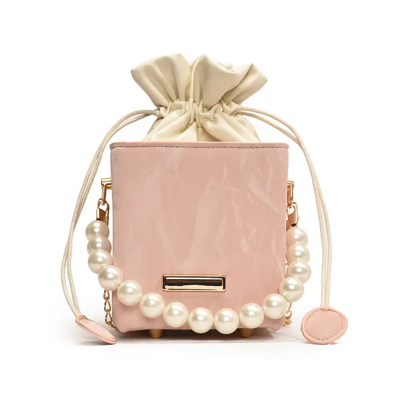 Pearl Chain Bucket Bag Women Pink 2024 Spring Summer - Image 3