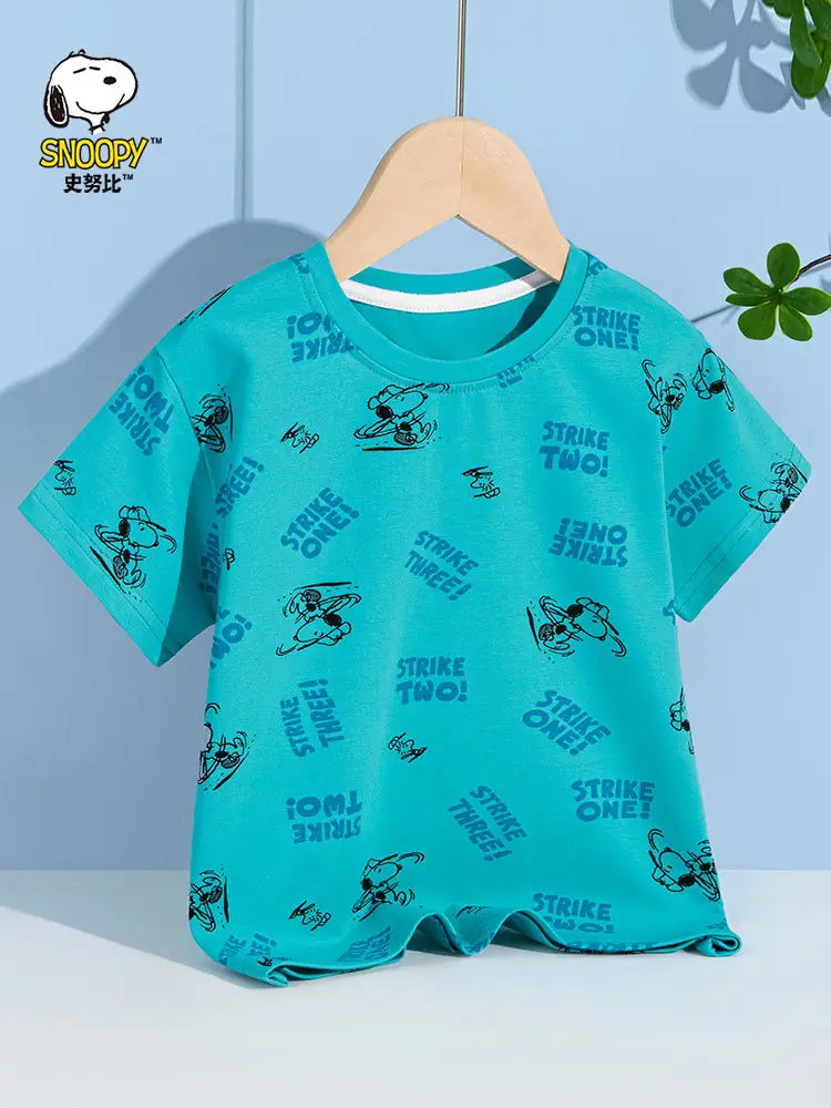 Snoopy Boys Blue Printed T-Shirt Short Sleeve Round Neck