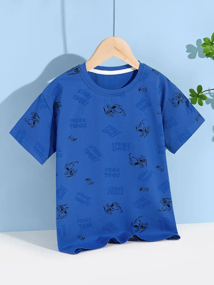 Snoopy Boys Blue Printed T-Shirt Short Sleeve Round Neck
