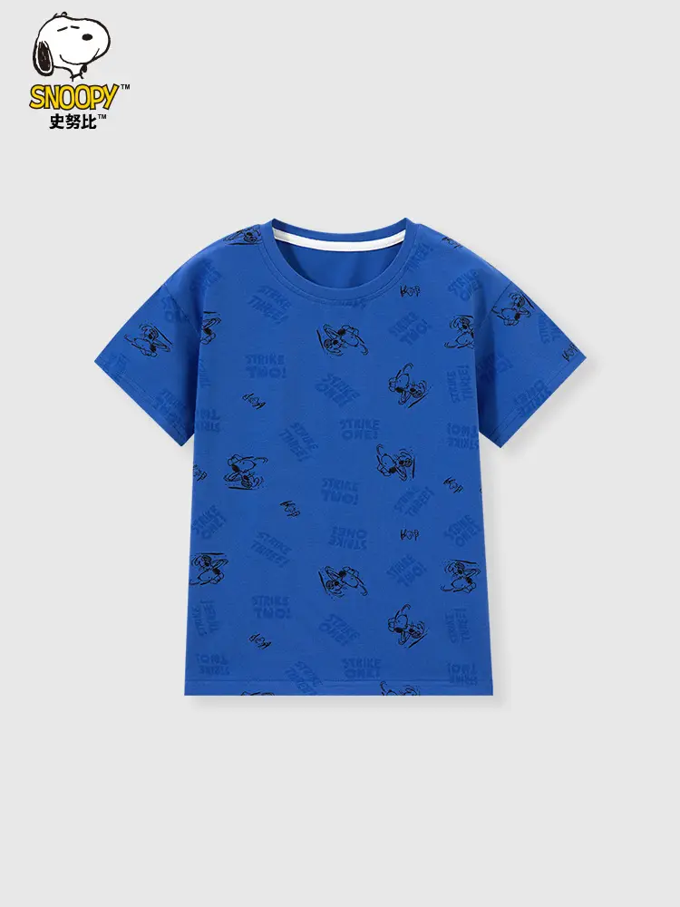 Snoopy Boys Blue Printed T-Shirt Short Sleeve Round Neck