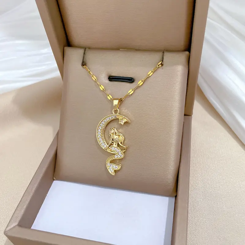 Titanium Moon Mermaid Necklace for Women
