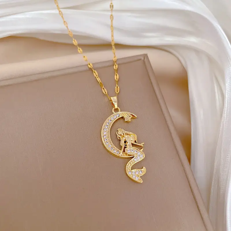 Titanium Moon Mermaid Necklace for Women