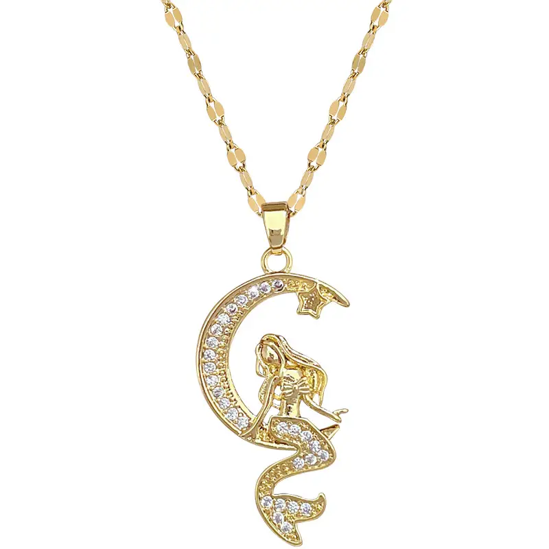 Titanium Moon Mermaid Necklace for Women