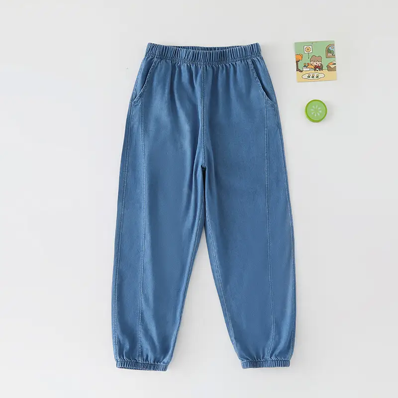 Children's Tencel Jeans Summer Thin Loose Breathable Anti-mosquito Pants for Boys and Girls