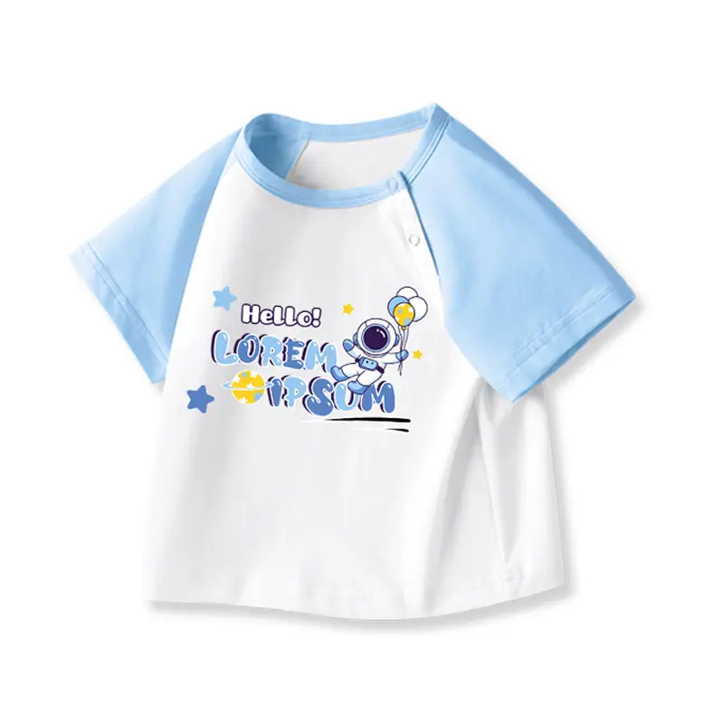 Duo Meng Dou Boys Cotton T-Shirt Blue White Round Neck Sports Top - Image 25