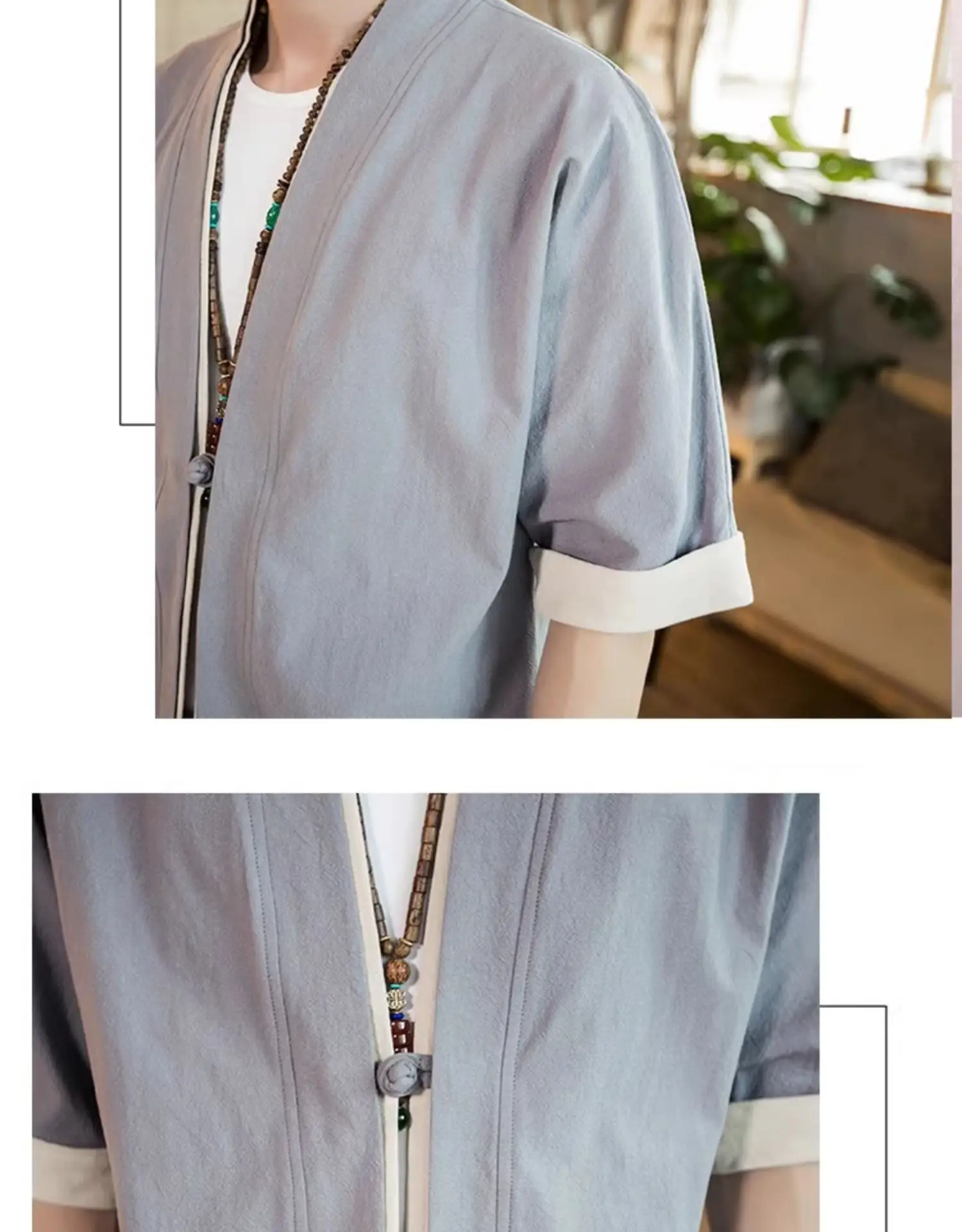 Men Linen Tang Suit Half Sleeve Dao Gown Kimono — feature 17