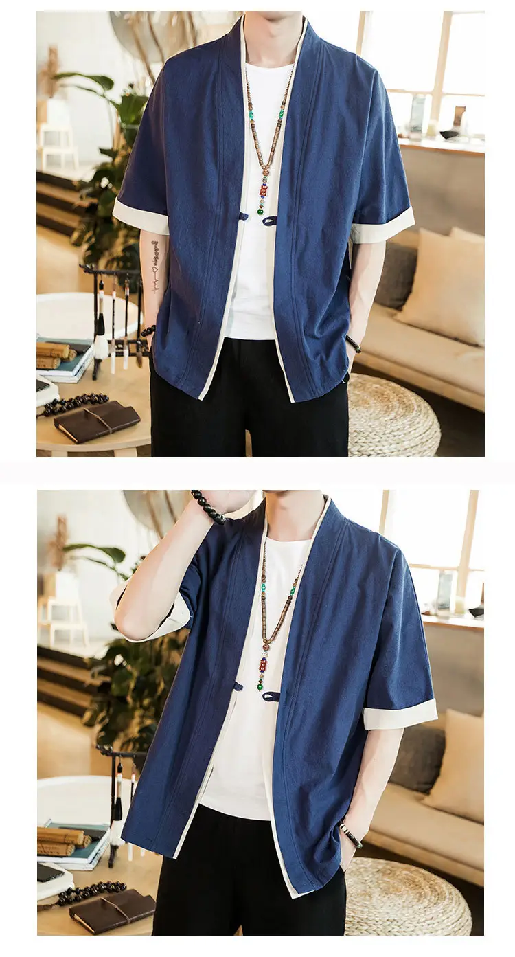 Men Linen Tang Suit Half Sleeve Dao Gown Kimono — feature 6