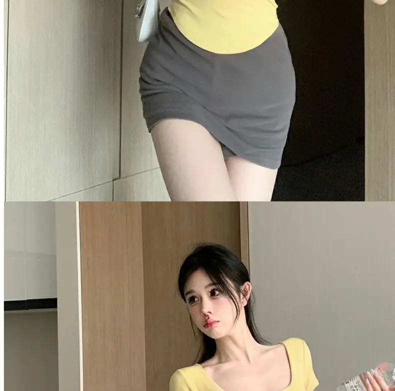 Pure Desire Style Square Tie Chest Pad Short-sleeved T-shirt Women's Summer Hot Girl Sexy Tight Slim-fit Short Top Base Shirt — feature 12