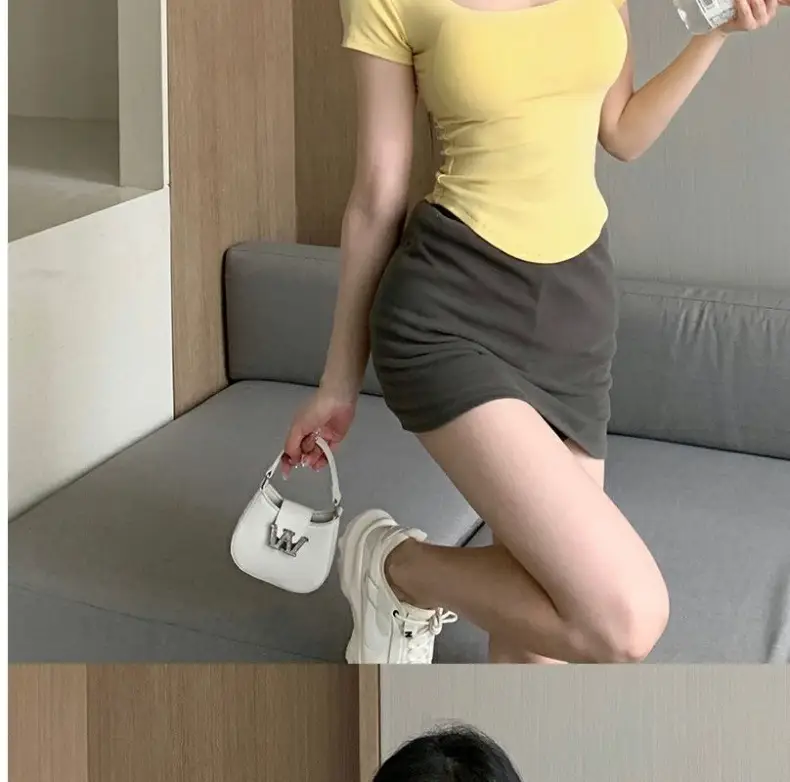 Pure Desire Style Square Tie Chest Pad Short-sleeved T-shirt Women's Summer Hot Girl Sexy Tight Slim-fit Short Top Base Shirt — feature 13