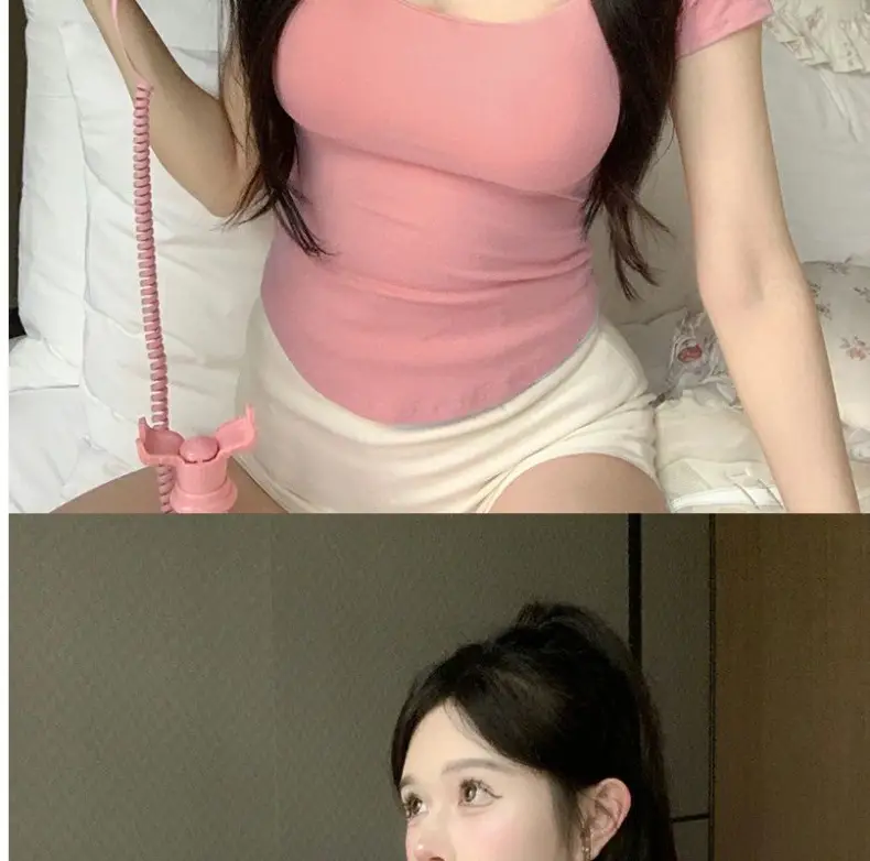 Pure Desire Style Square Tie Chest Pad Short-sleeved T-shirt Women's Summer Hot Girl Sexy Tight Slim-fit Short Top Base Shirt — feature 20