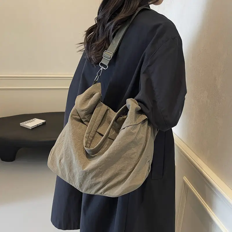 Women's Korean Style Nylon Bucket Bag Beige