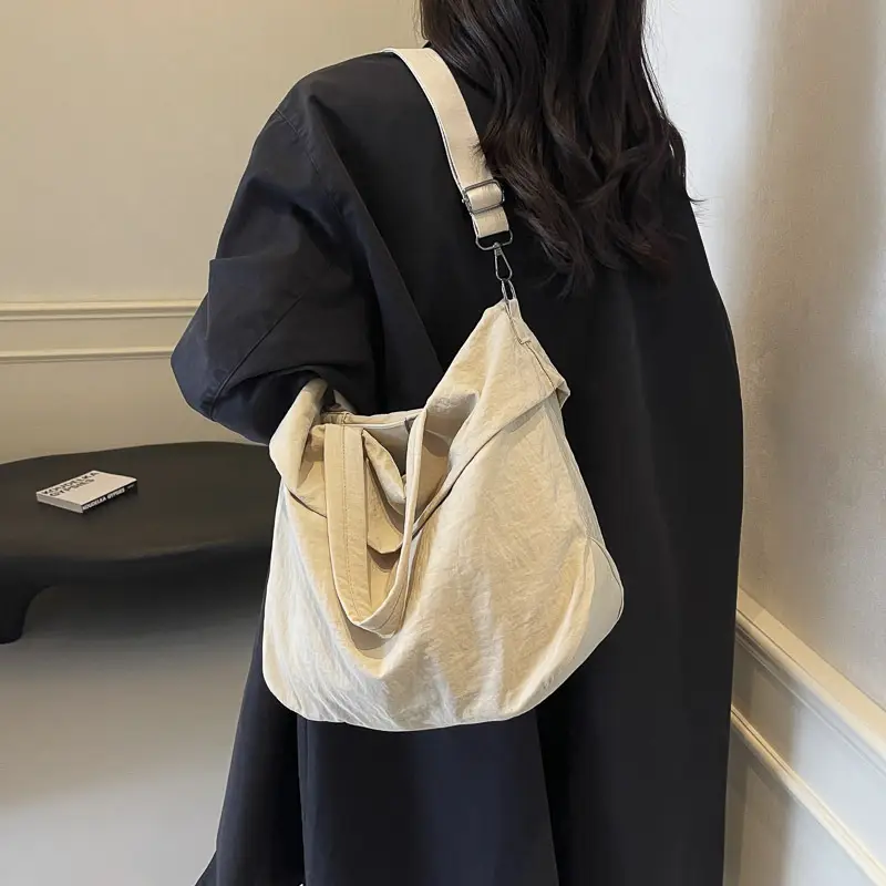 Women's Korean Style Nylon Bucket Bag Beige
