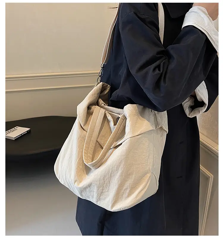 Women's Korean Style Nylon Bucket Bag Beige — feature 1