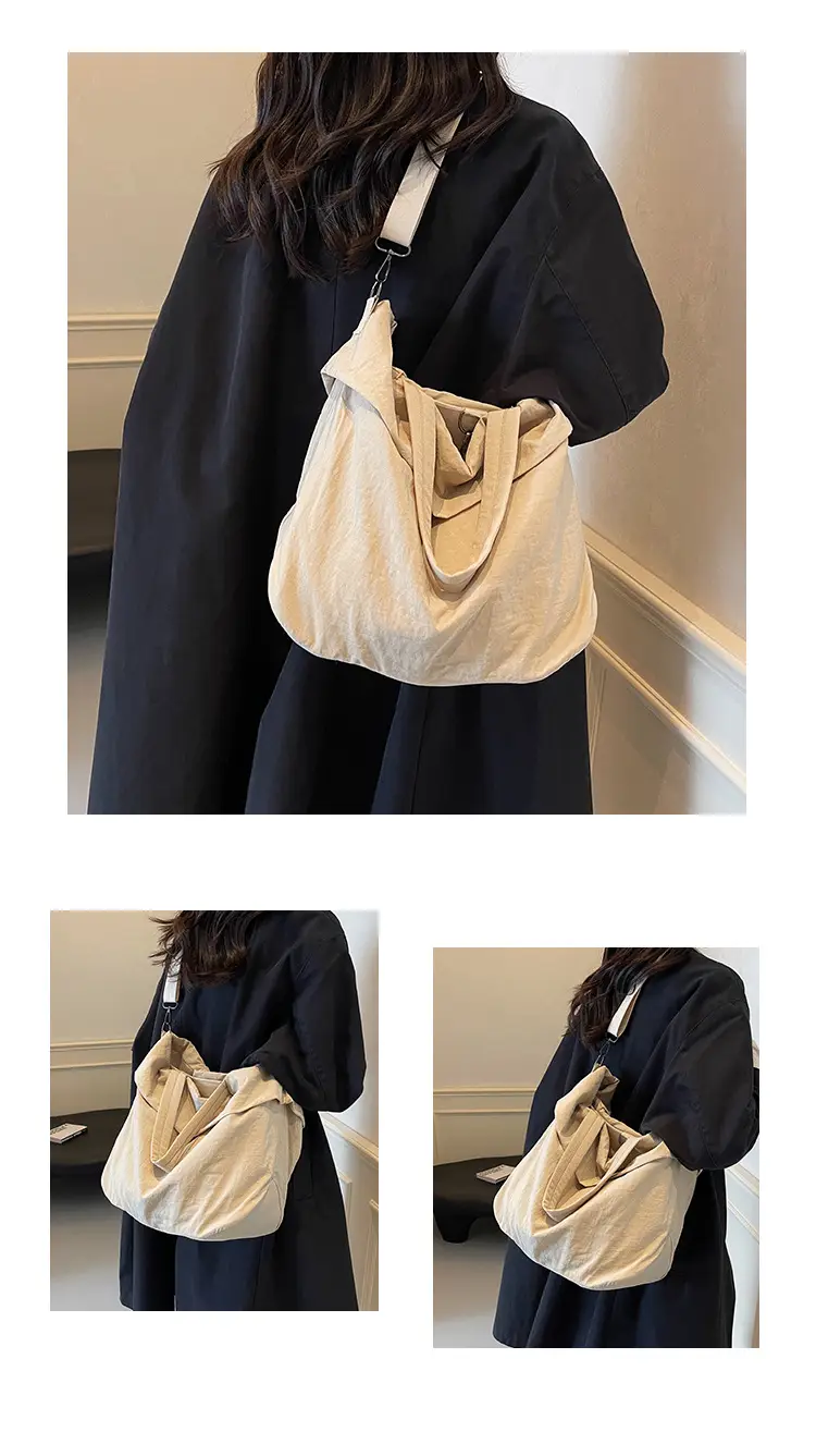 Women's Korean Style Nylon Bucket Bag Beige — feature 10