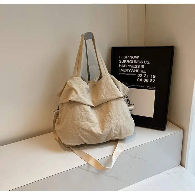 Women's Korean Style Nylon Bucket Bag Beige — feature 16